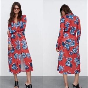 NWT Zara red dress with floral print.